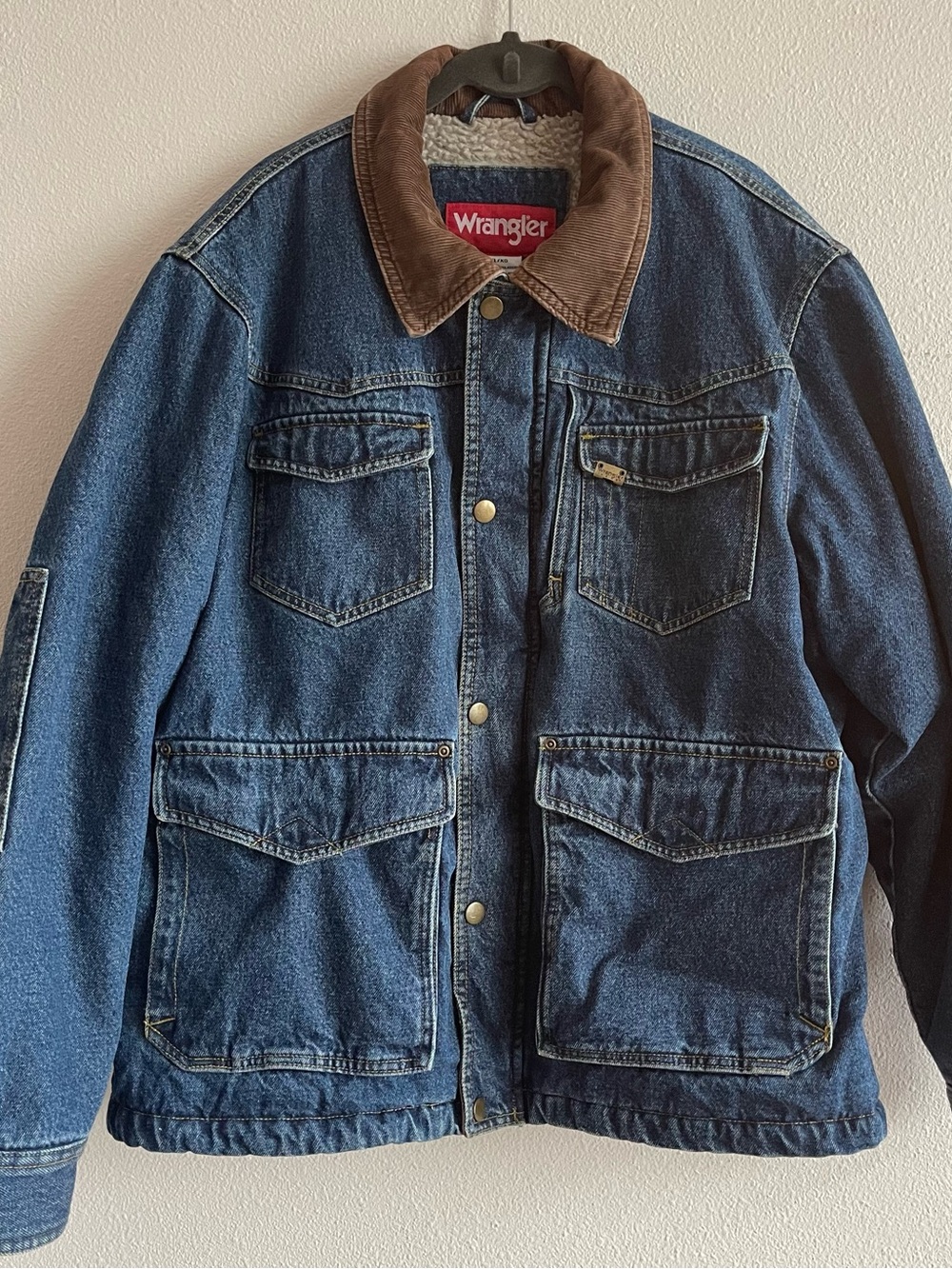 Vintage Wrangler Men’s Blue Denim & Sherpa Jacket w/Corduroy Collar